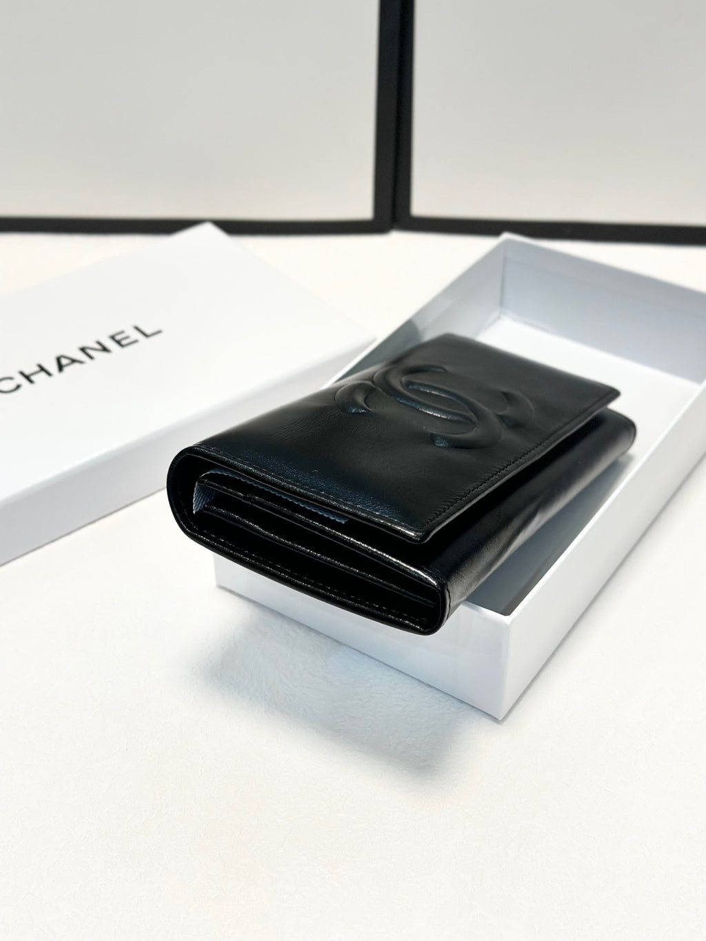 Black Leather Wallet with Embossed CC Logo