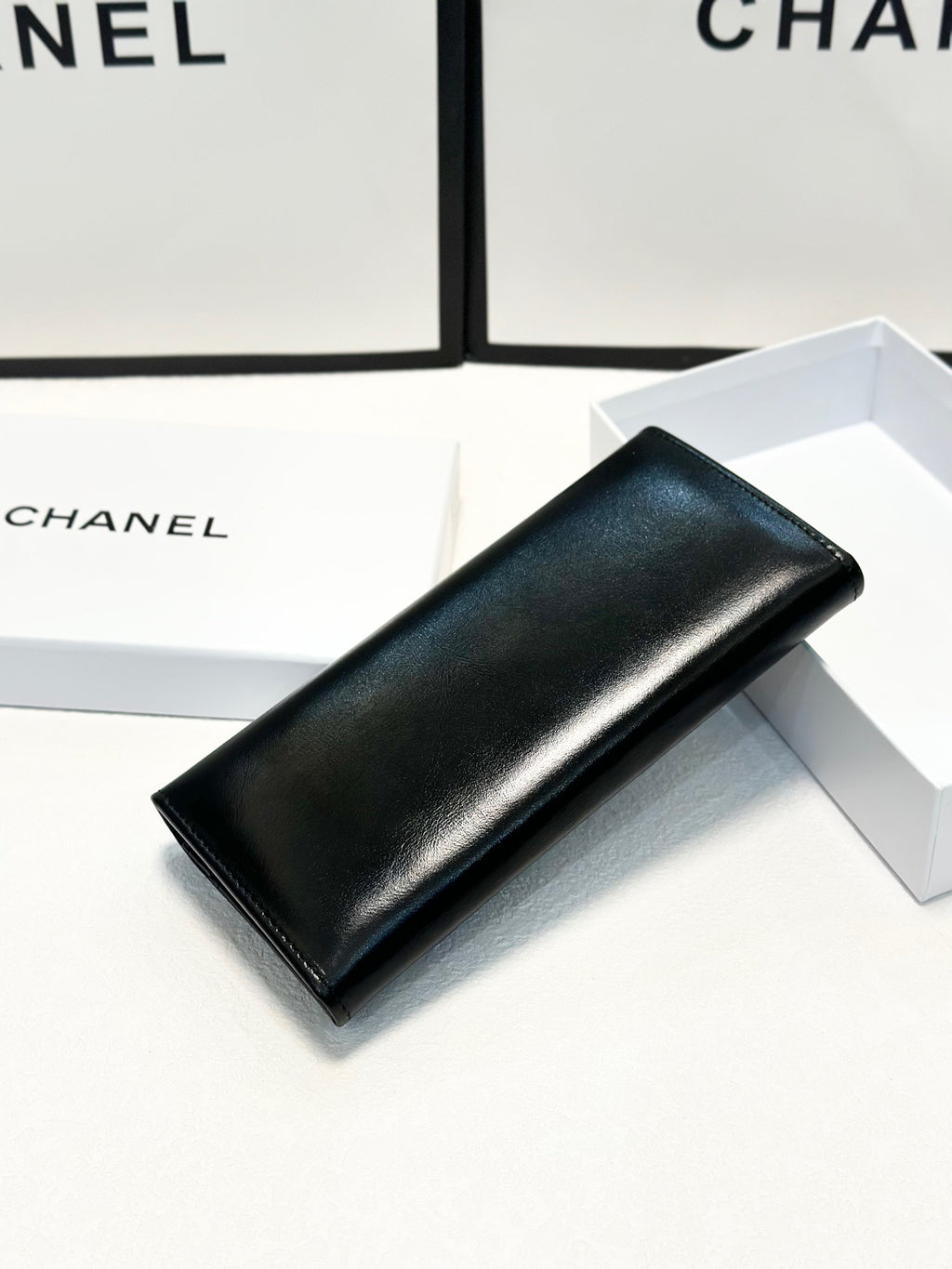 Black Leather Wallet with Embossed CC Logo