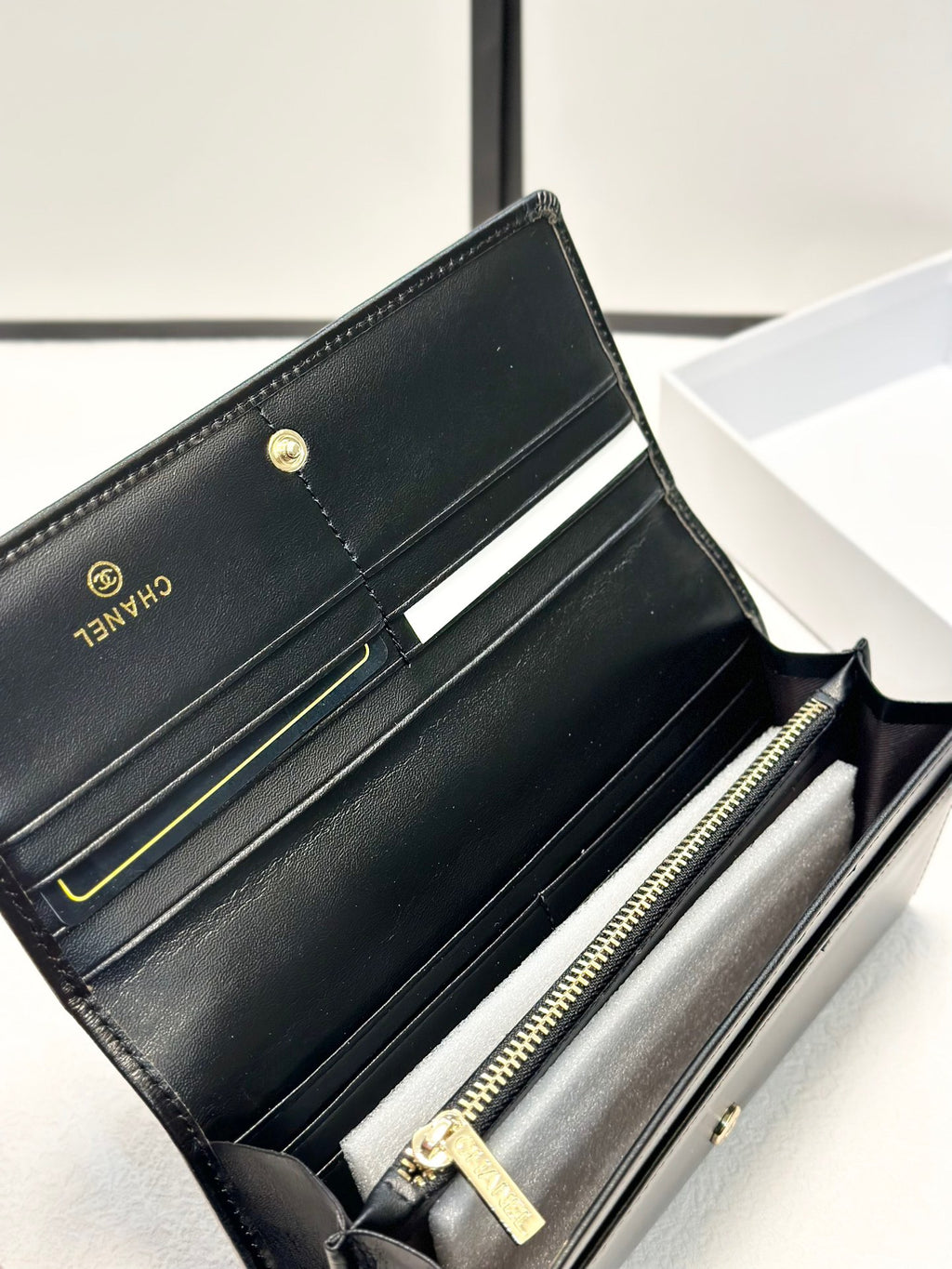 Black Leather Wallet with Embossed CC Logo