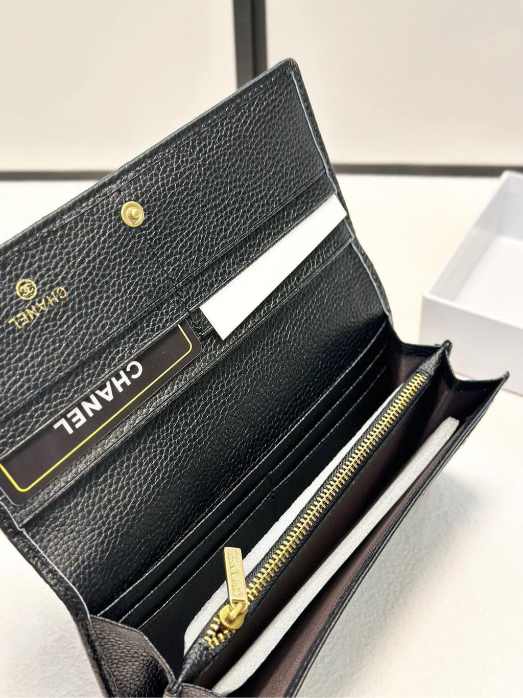 Quilted Leather Wallet with Gold Logo