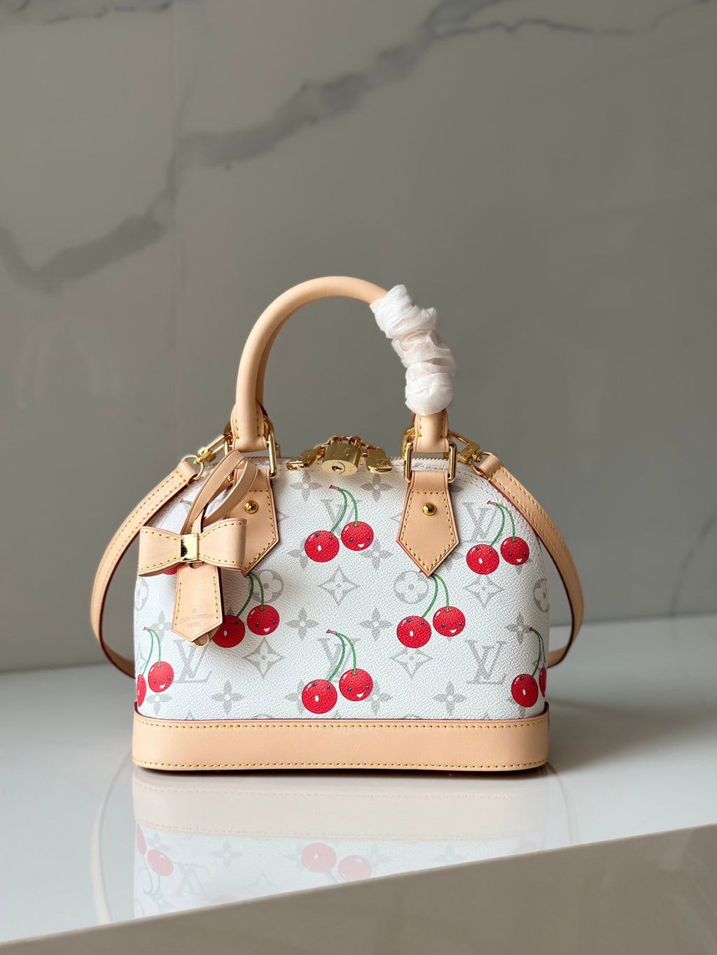 Alma BB White Monogram Canvas with Cherry Print