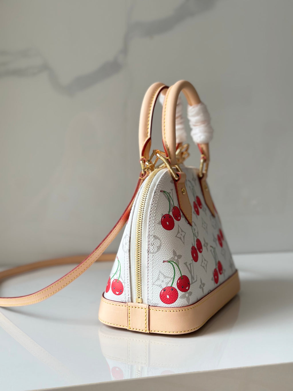 Alma BB White Monogram Canvas with Cherry Print