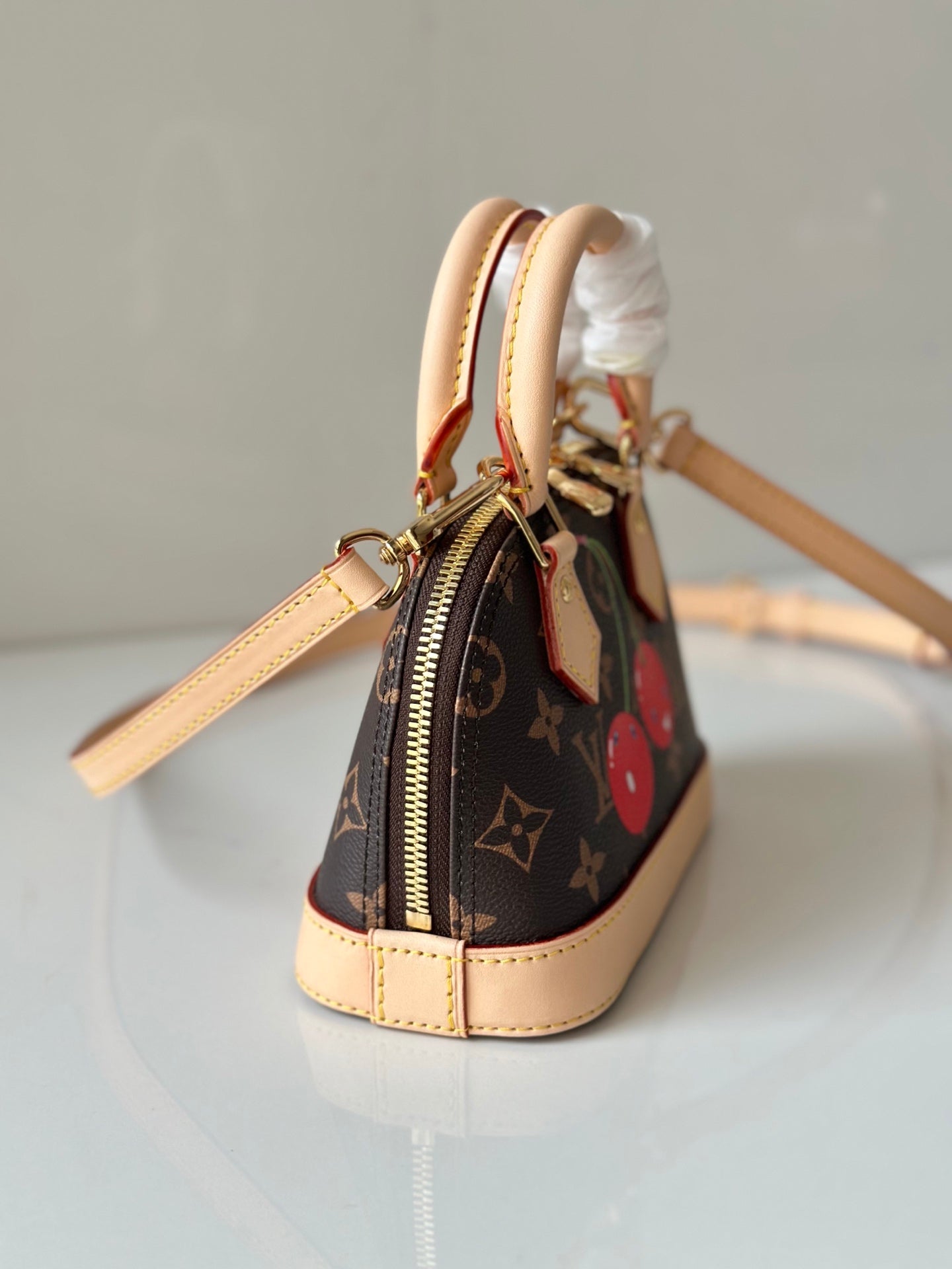 Nano Alma Monogram Canvas Bag with Cherry