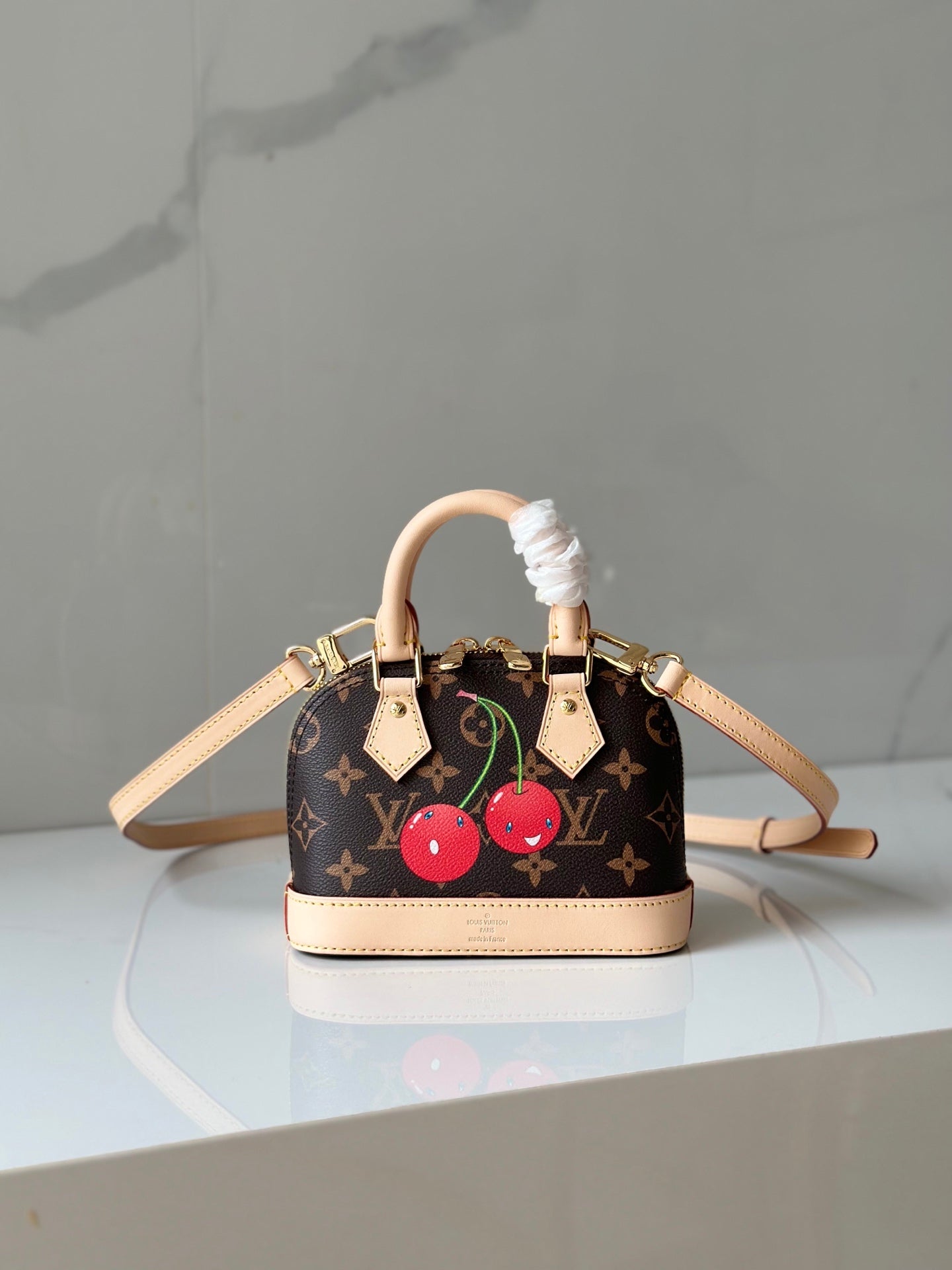 Nano Alma Monogram Canvas Bag with Cherry