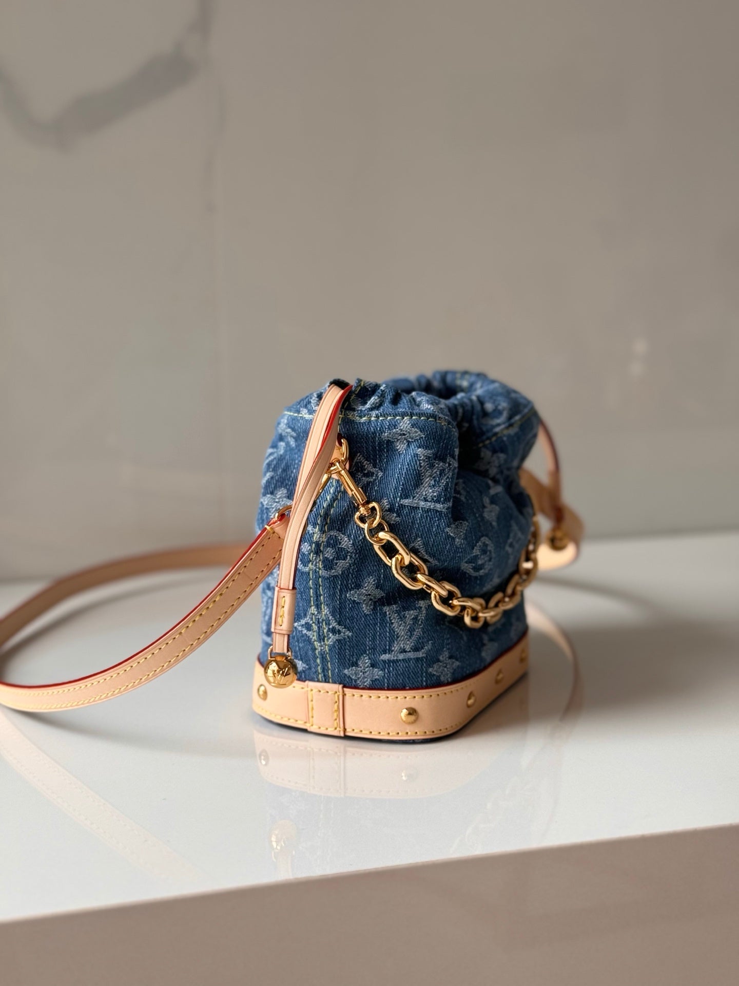 Nano Noé Denim Monogram Bucket Bag