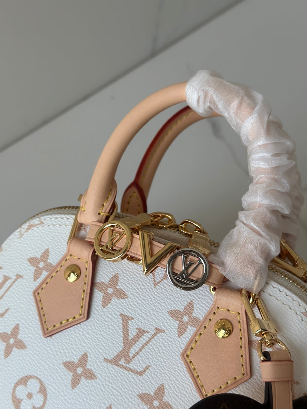 Alma BB White Monogram Canvas with Heart Charm