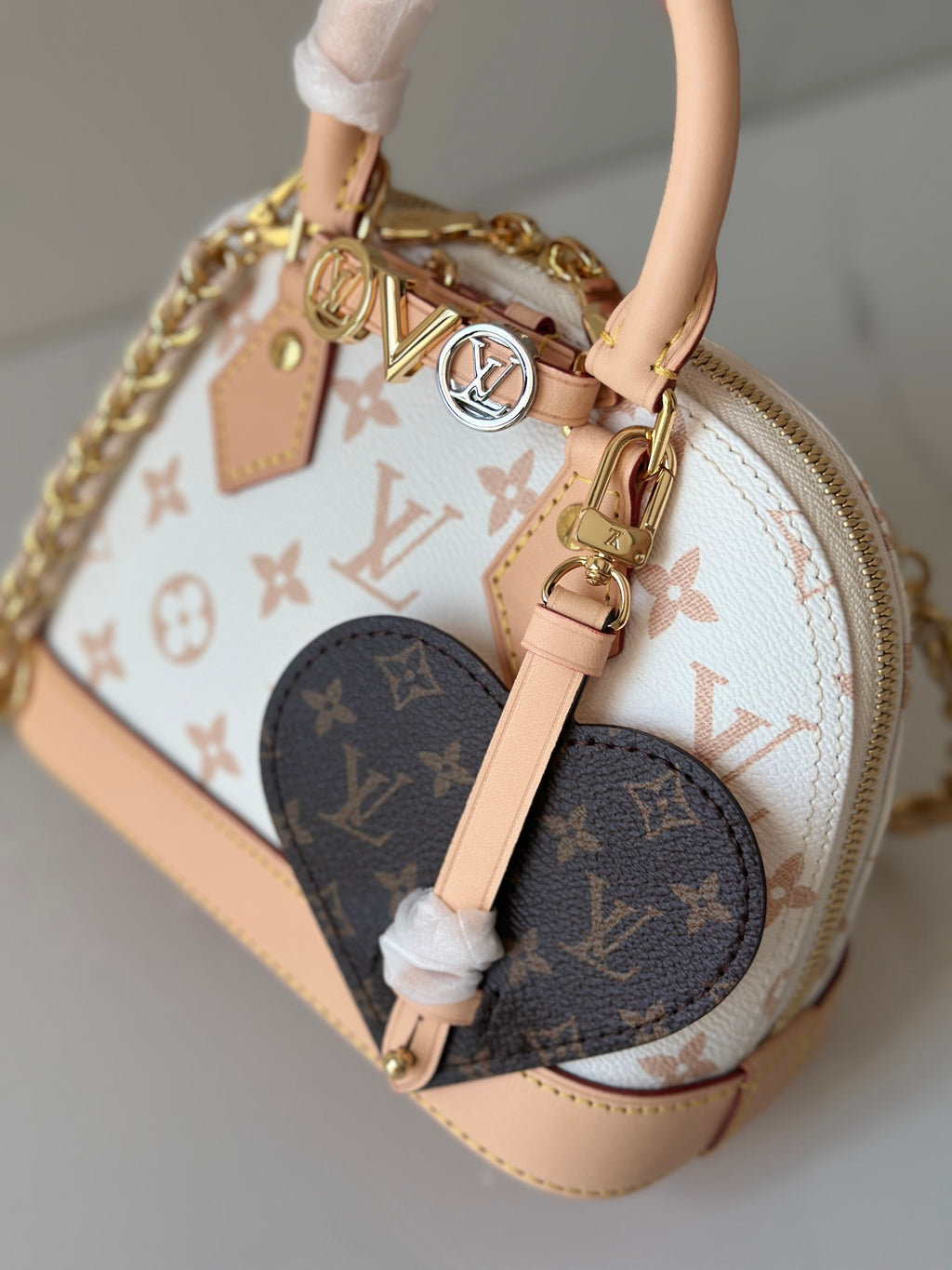 Alma BB White Monogram Canvas with Heart Charm