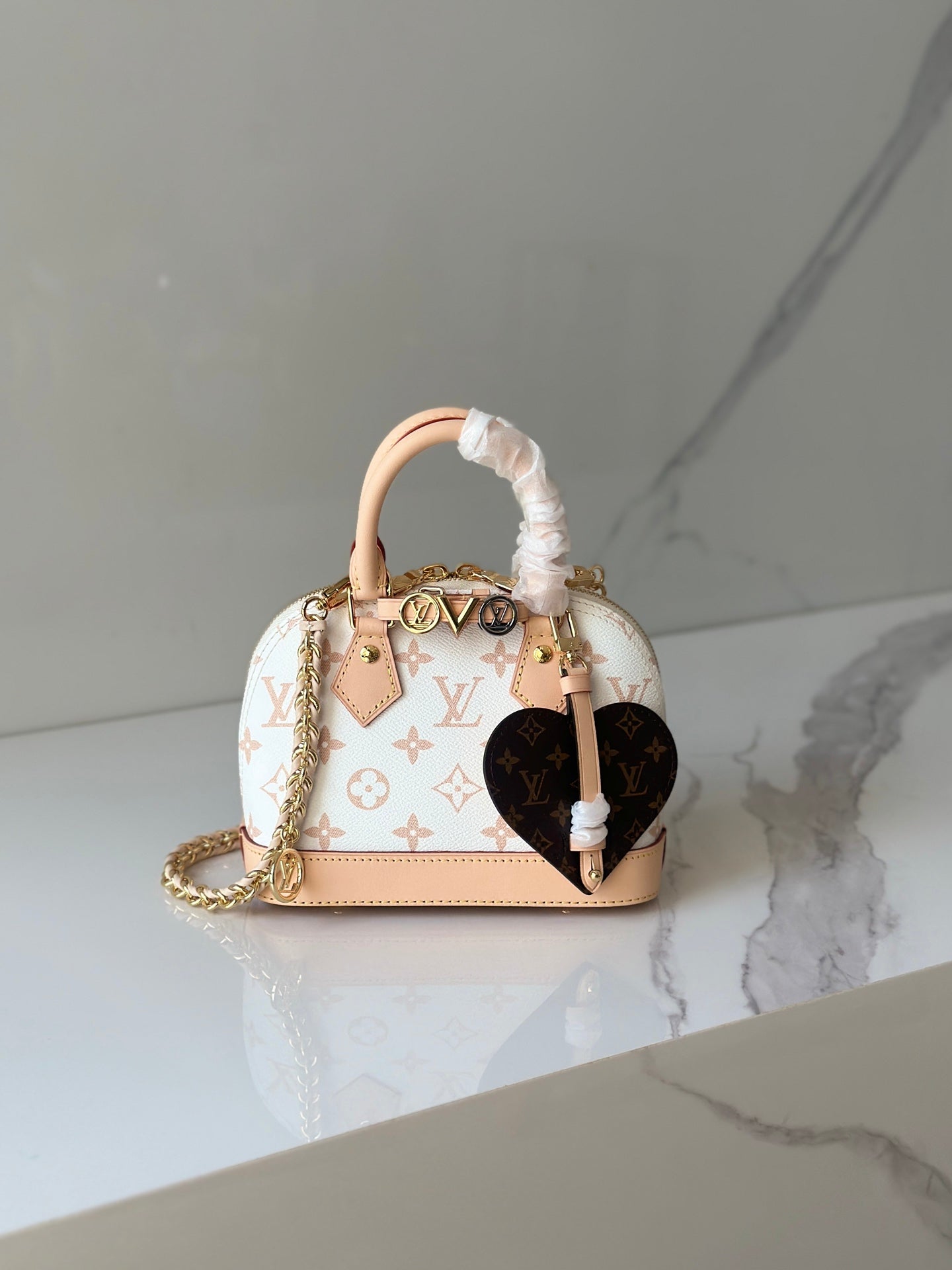 Alma BB White Monogram Canvas with Heart Charm