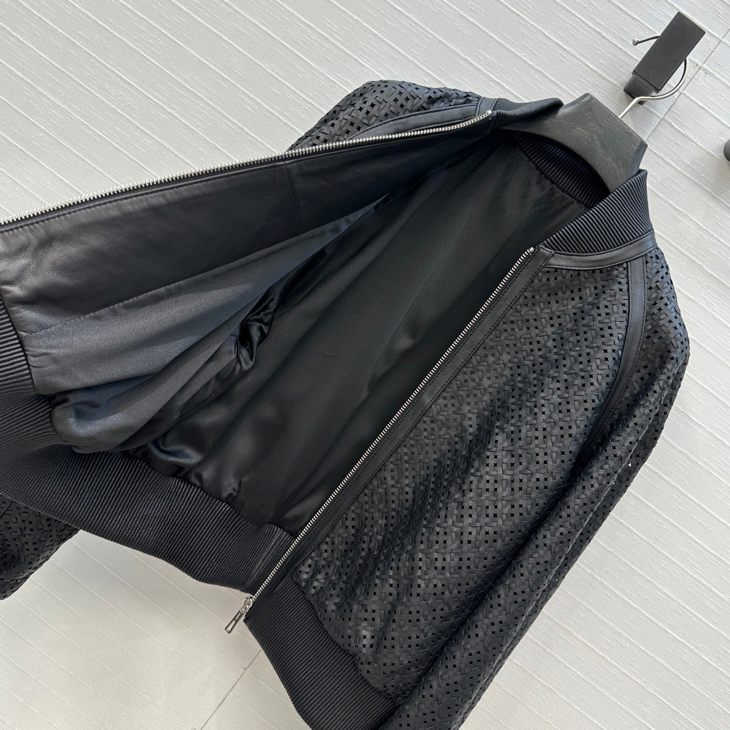 Perforated Sheepskin Bomber Jacket – Noir Edition