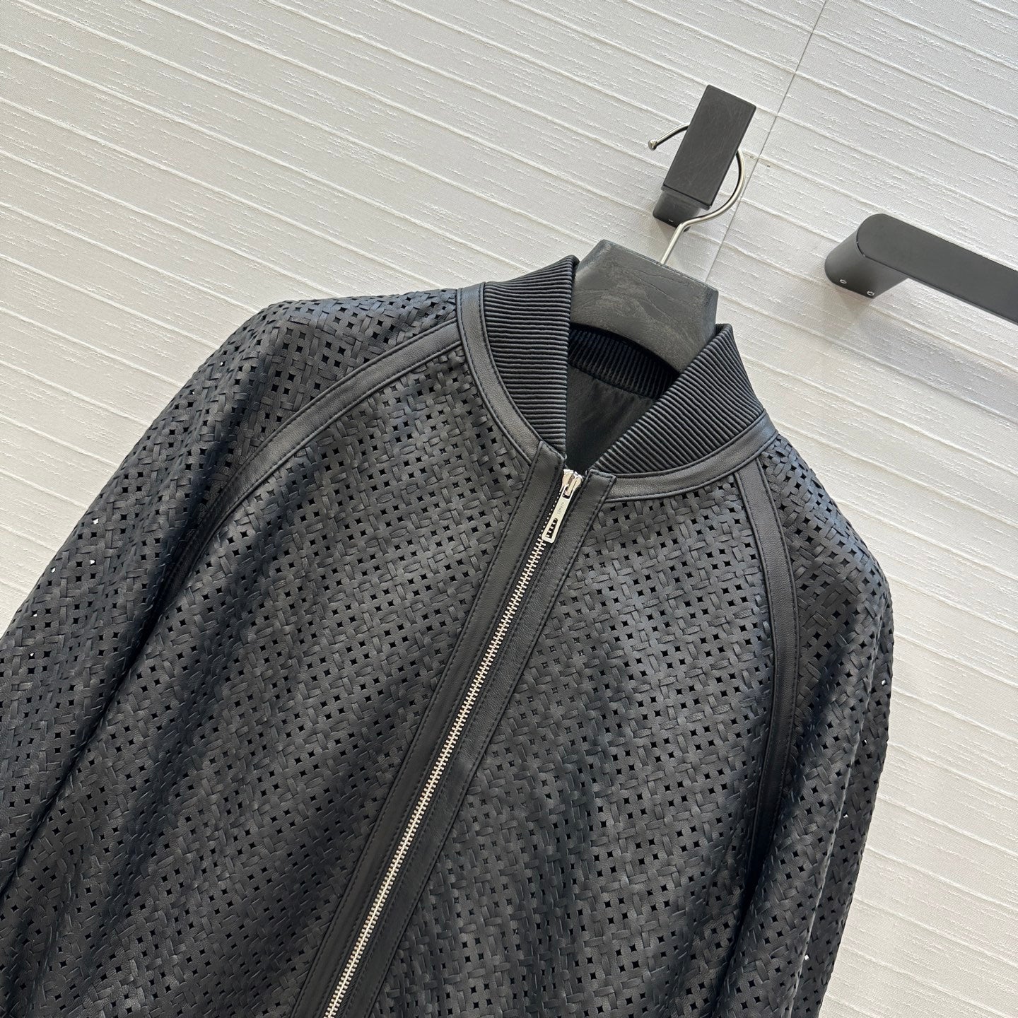 Perforated Sheepskin Bomber Jacket – Noir Edition