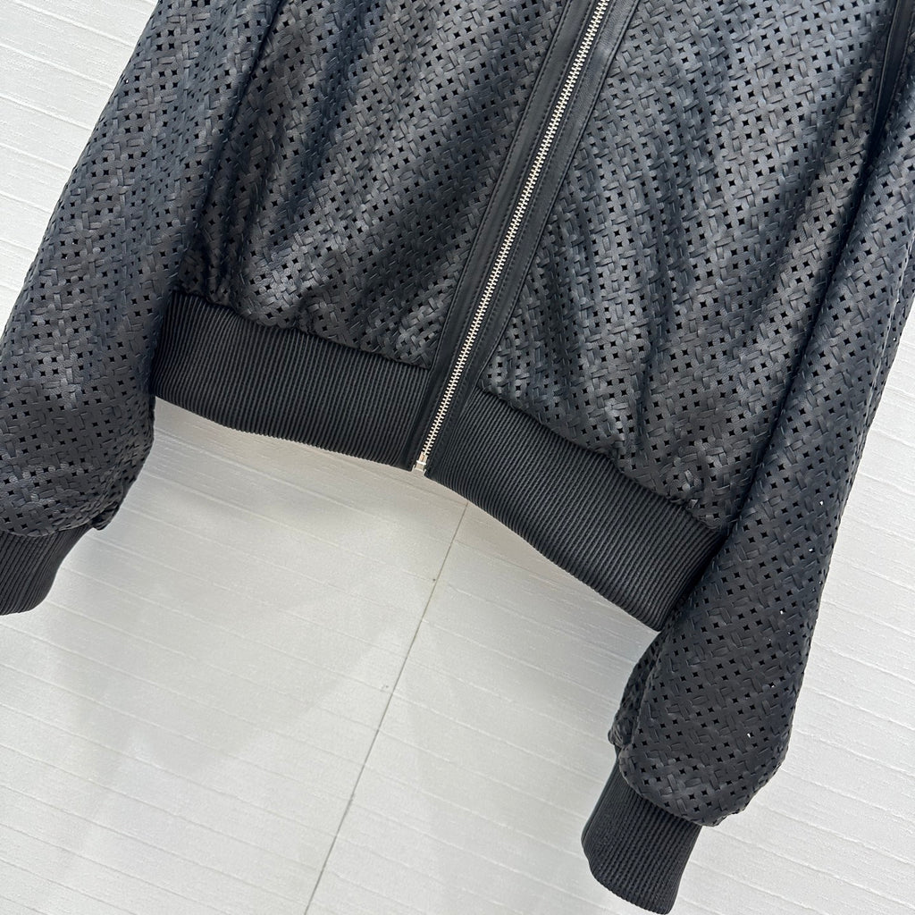 Perforated Sheepskin Bomber Jacket – Noir Edition