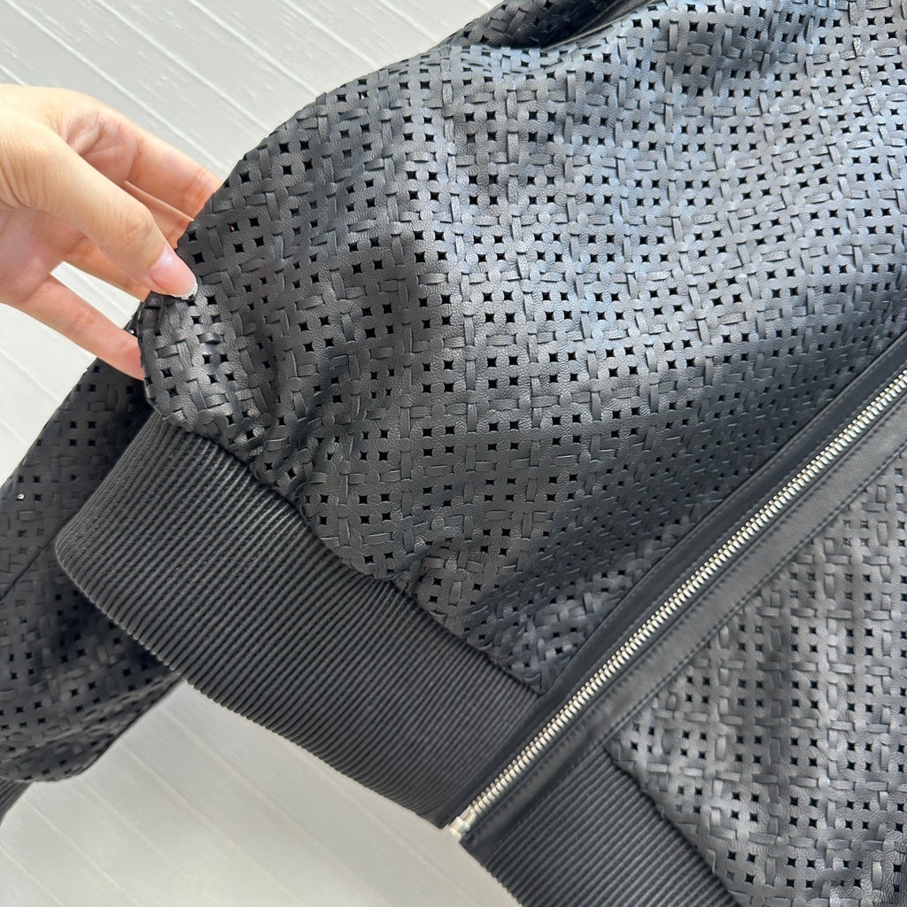 Perforated Sheepskin Bomber Jacket – Noir Edition