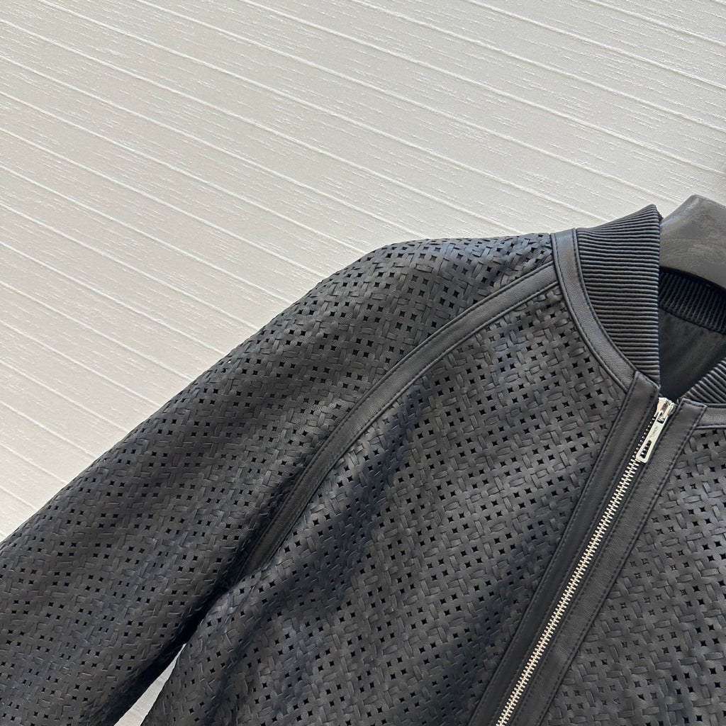 Perforated Sheepskin Bomber Jacket – Noir Edition