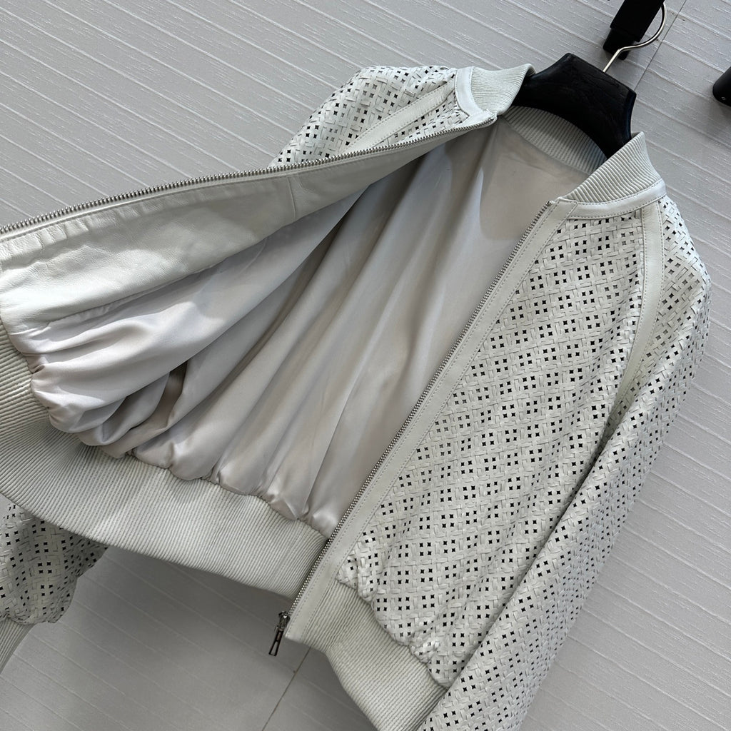 Perforated Sheepskin Bomber Jacket – Modern Sculpted Edition