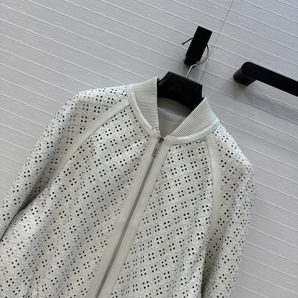 Perforated Sheepskin Bomber Jacket – Modern Sculpted Edition