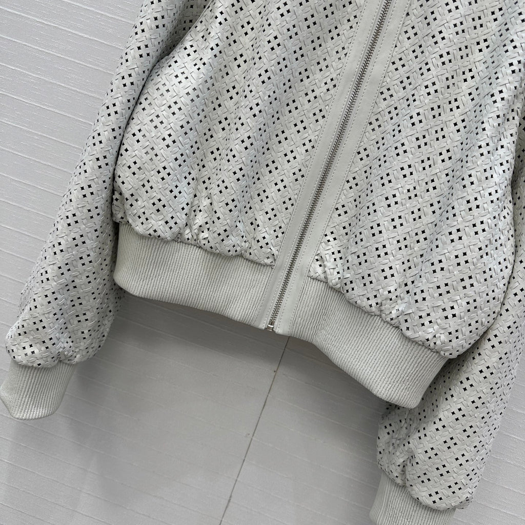 Perforated Sheepskin Bomber Jacket – Modern Sculpted Edition