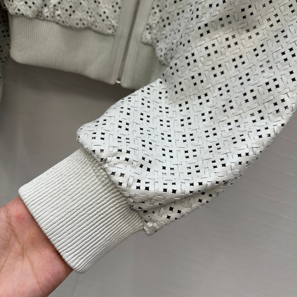 Perforated Sheepskin Bomber Jacket – Modern Sculpted Edition