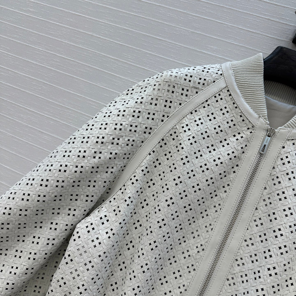 Perforated Sheepskin Bomber Jacket – Modern Sculpted Edition