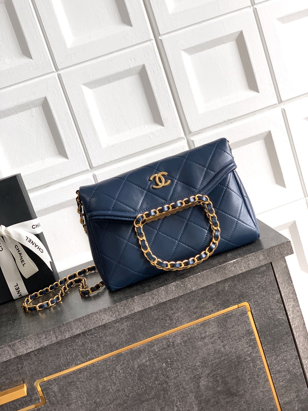 Small Quilted Top Handle Chain Bag