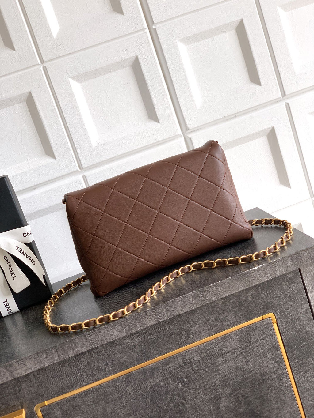 Small Quilted Top Handle Chain Bag