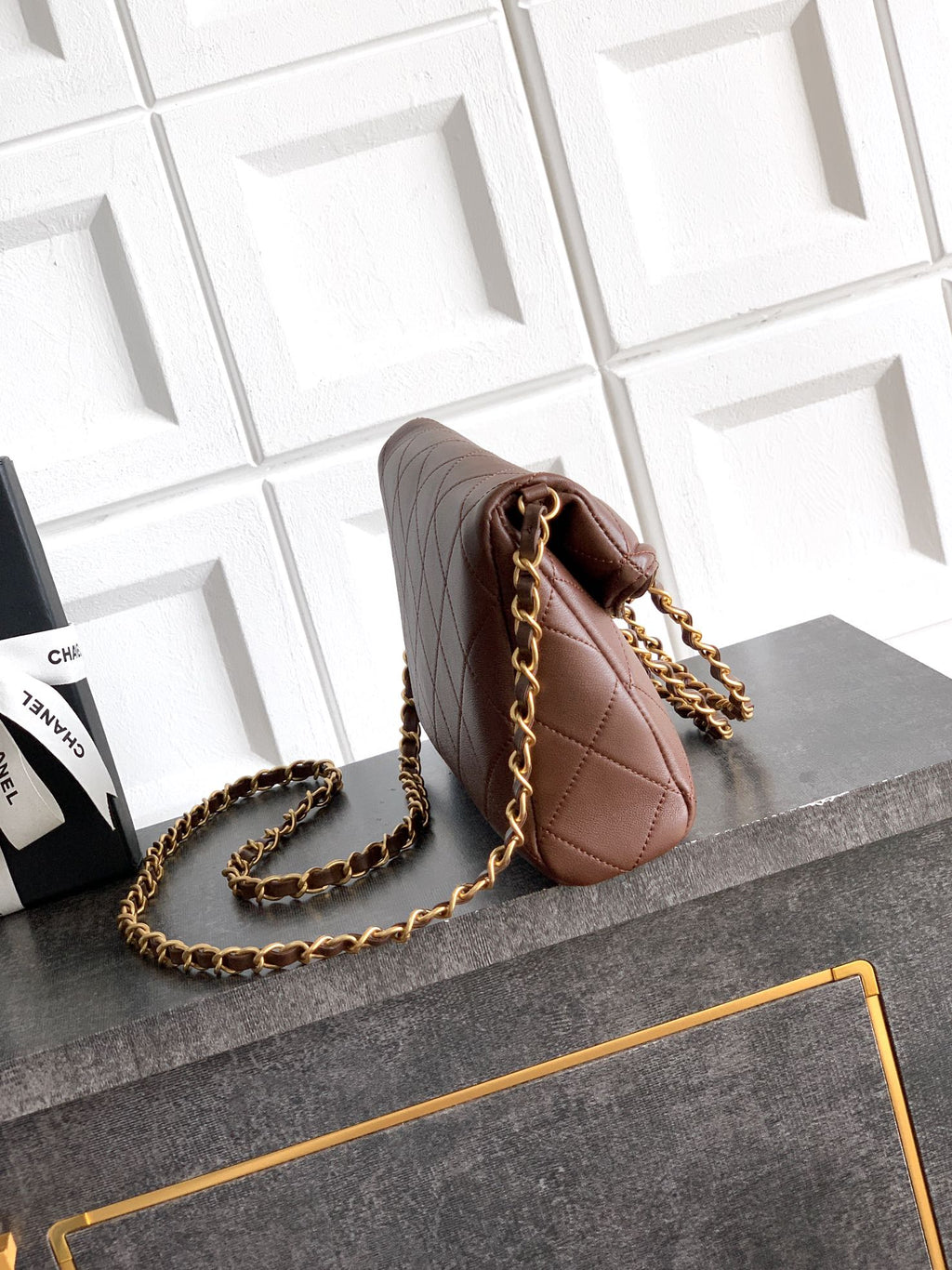 Small Quilted Top Handle Chain Bag