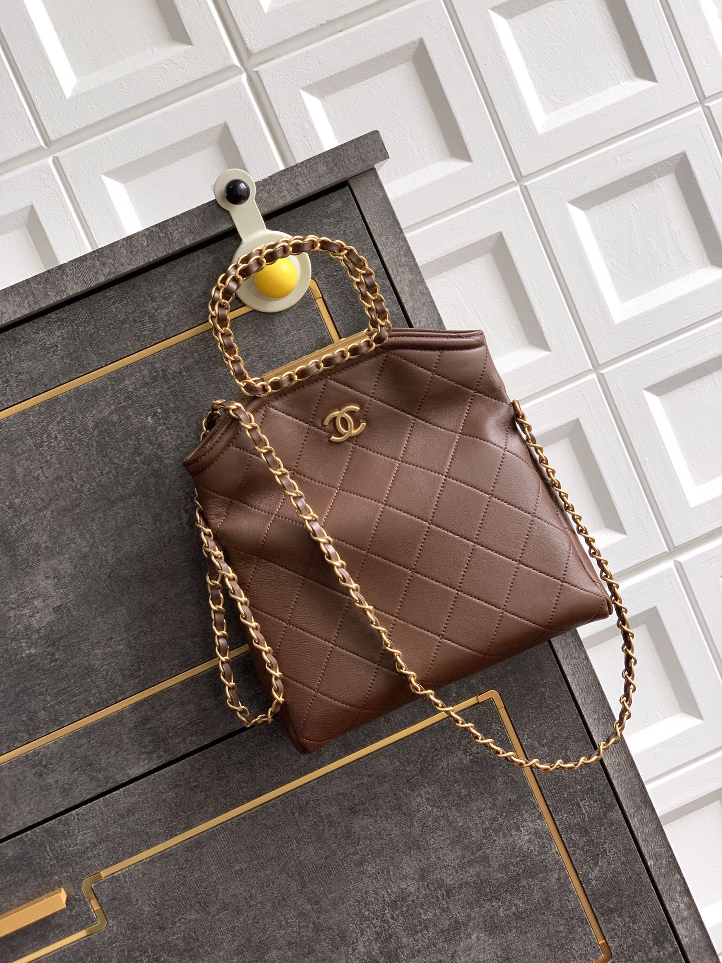 Small Quilted Top Handle Chain Bag