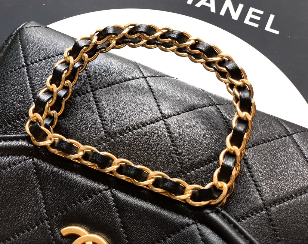 Small Quilted Top Handle Chain Bag