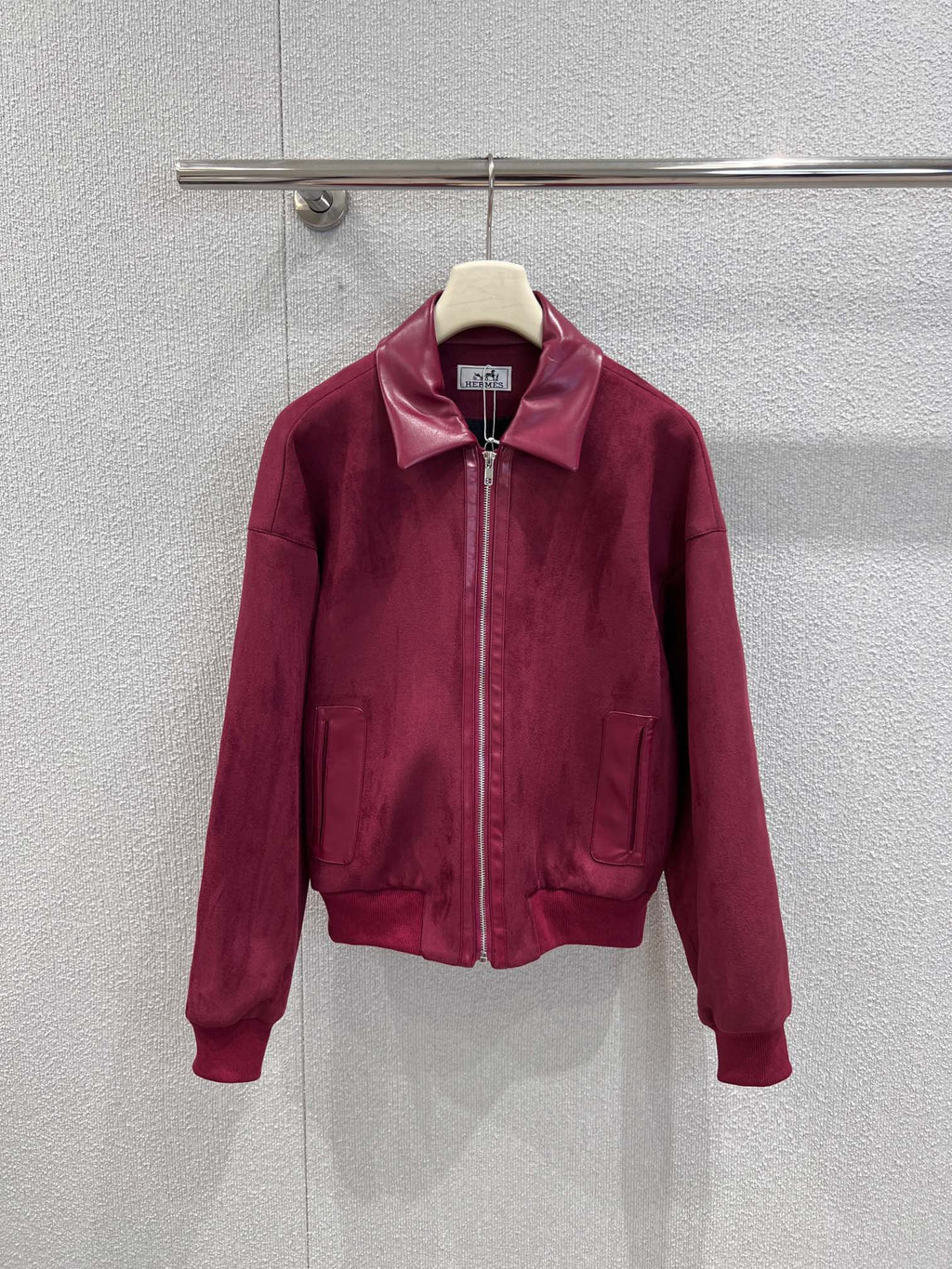 Suede & Leather Bomber Jacket – Bordeaux Edition