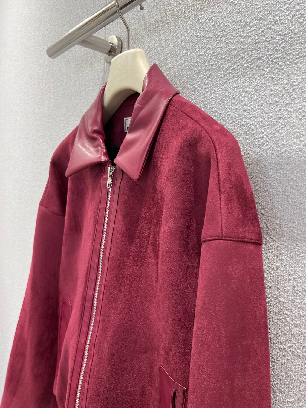 Suede & Leather Bomber Jacket – Bordeaux Edition