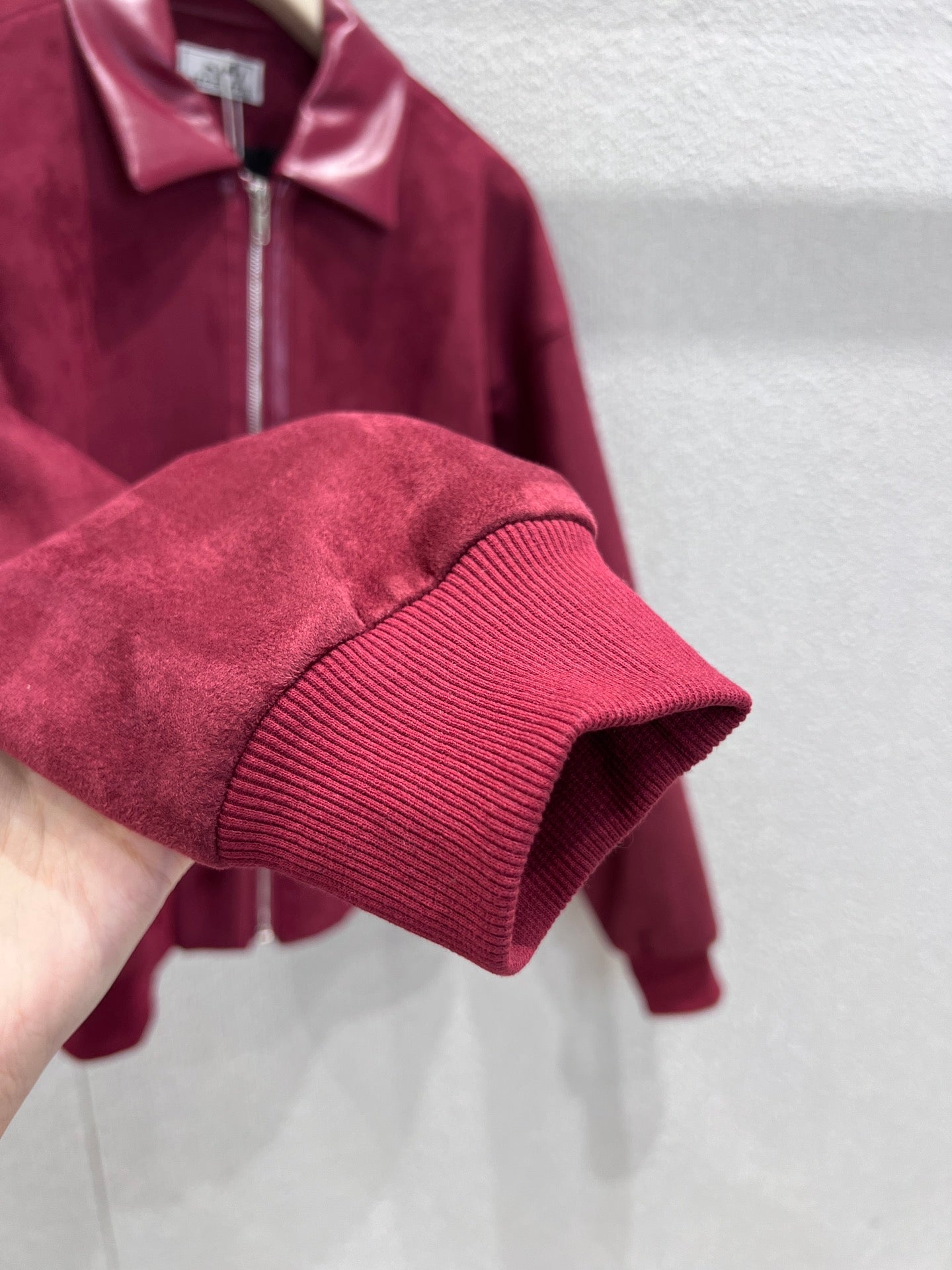 Suede & Leather Bomber Jacket – Bordeaux Edition