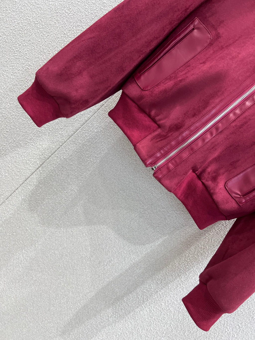 Suede & Leather Bomber Jacket – Bordeaux Edition