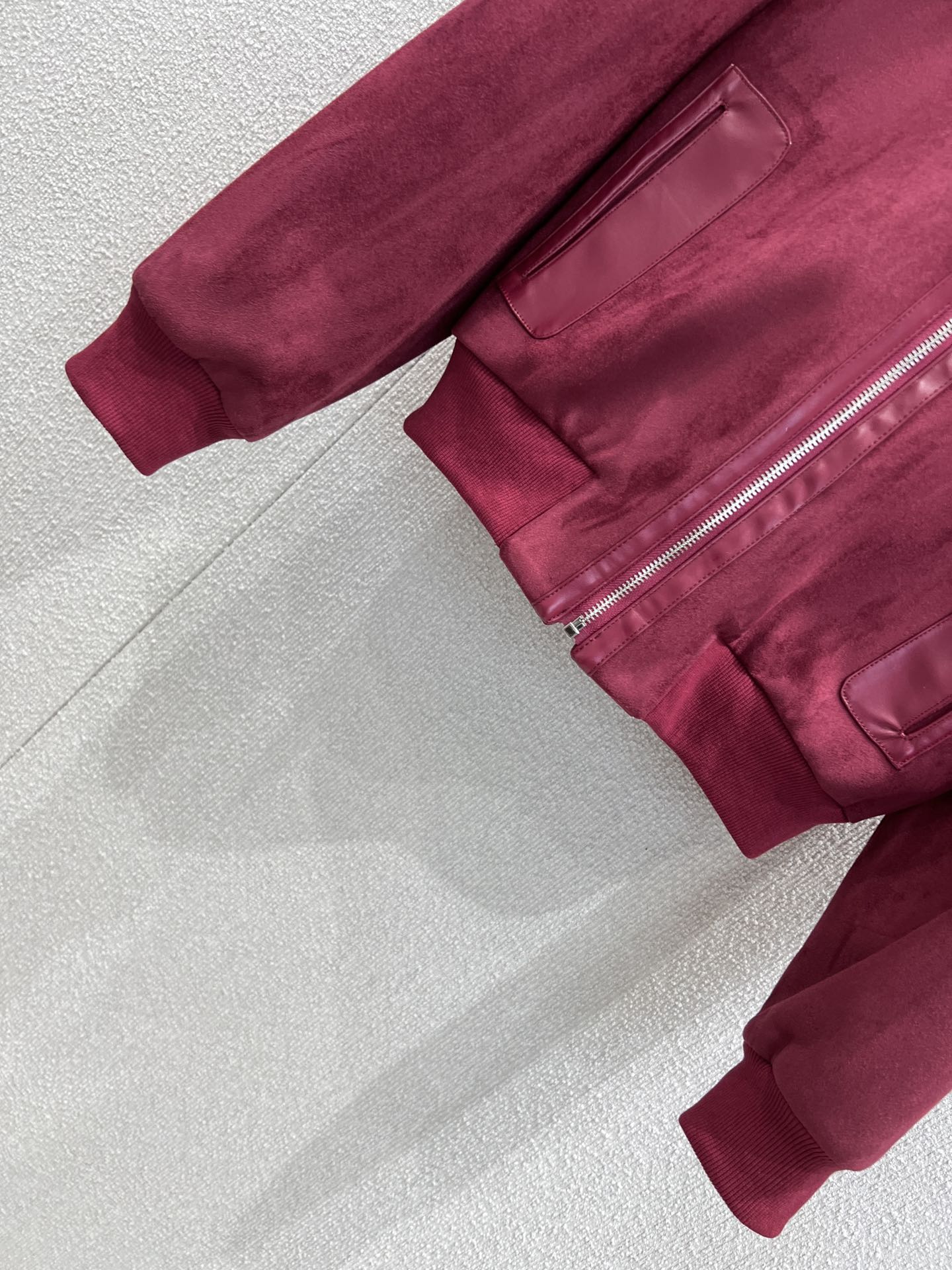 Suede & Leather Bomber Jacket – Bordeaux Edition