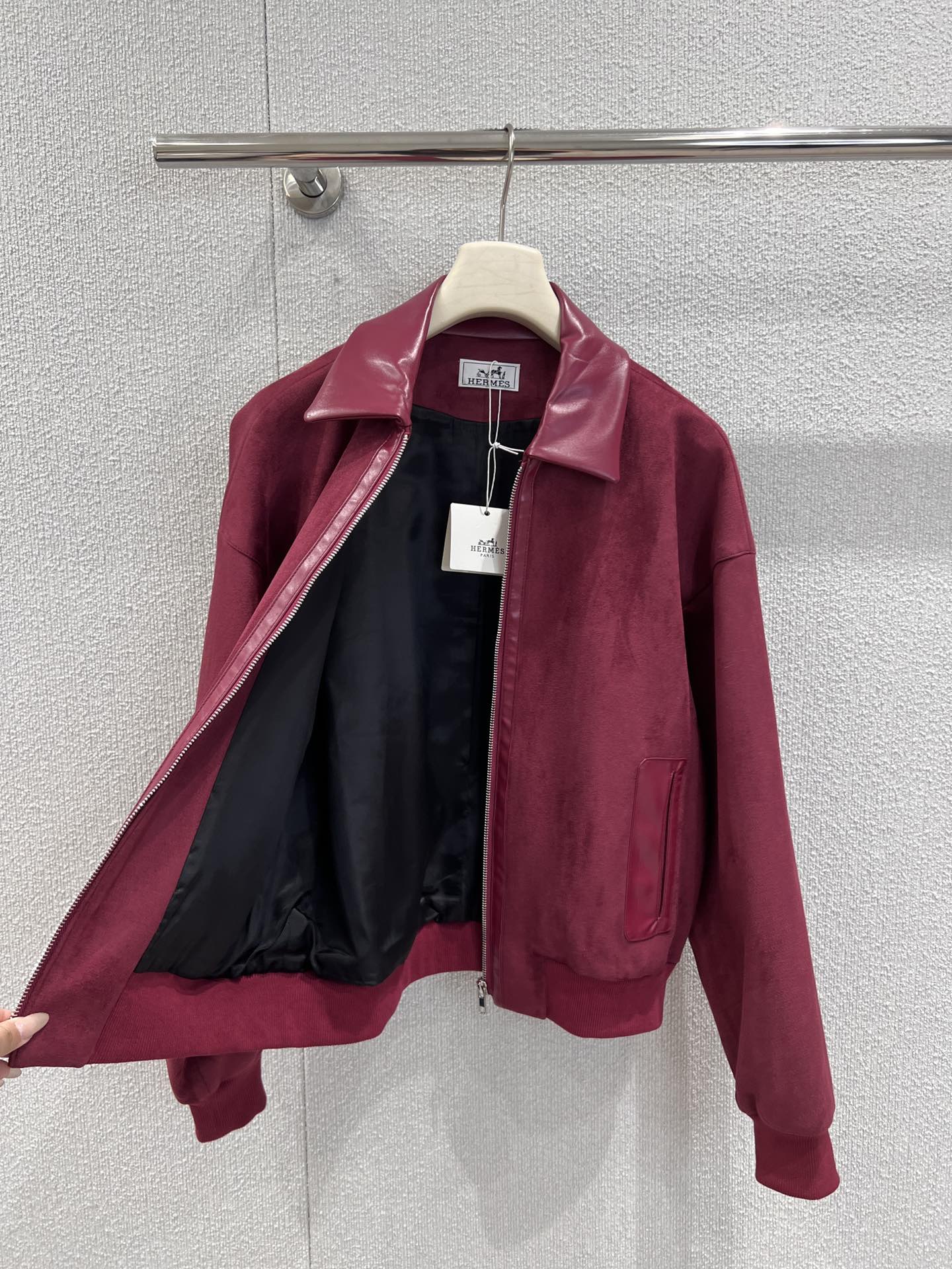 Suede & Leather Bomber Jacket – Bordeaux Edition