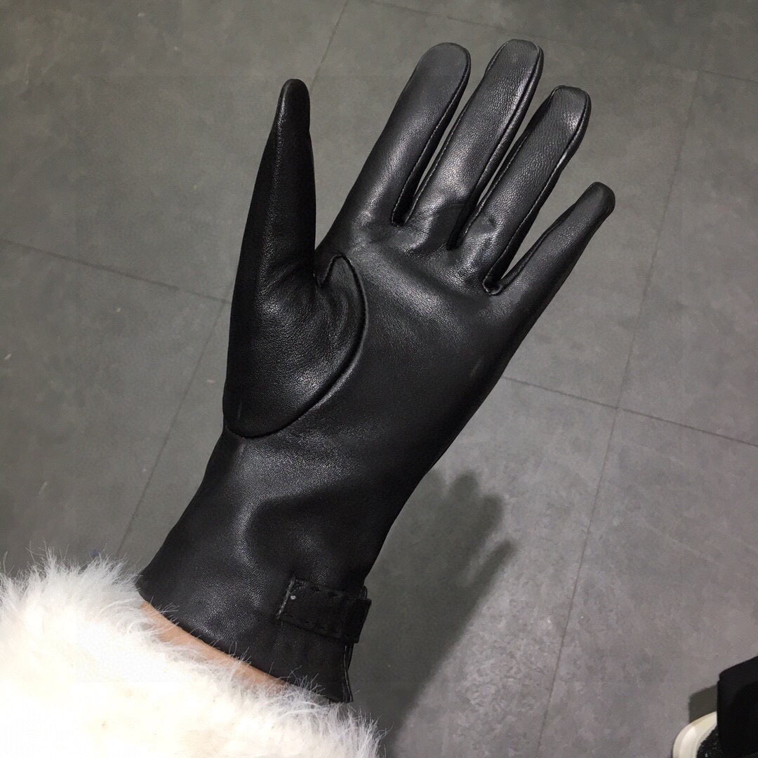 Lambskin Leather Gloves with Lock Detail