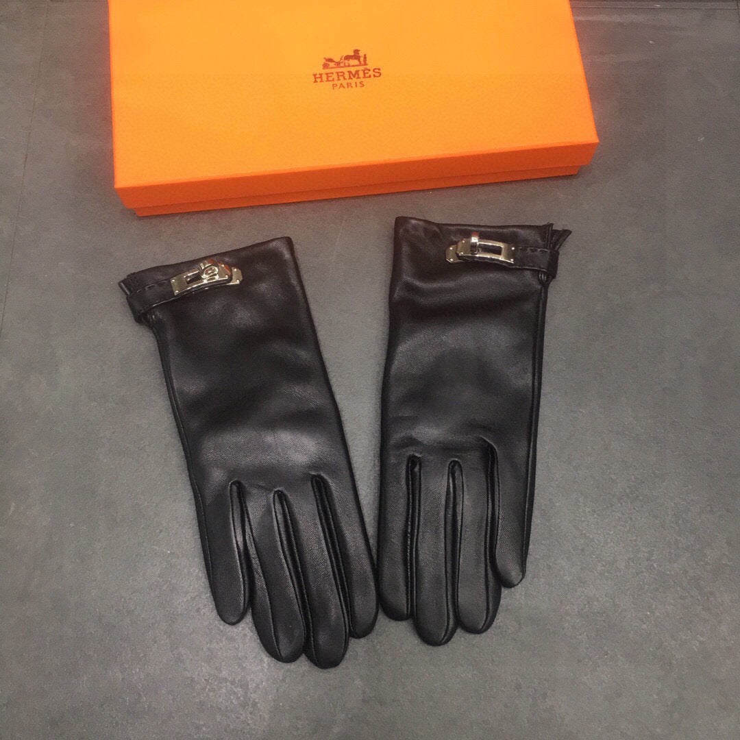 Lambskin Leather Gloves with Lock Detail