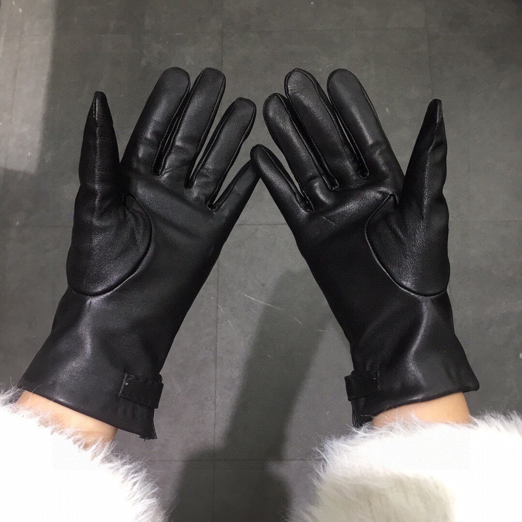 Lambskin Leather Gloves with Lock Detail