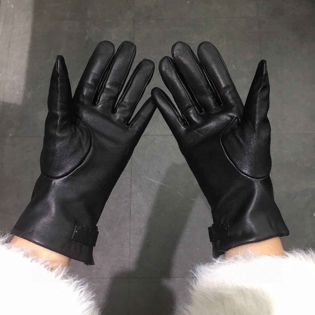Lambskin Leather Gloves with Lock Detail
