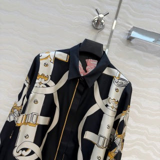 Silk Equestrian Print Shirt – Midnight Edition