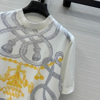 Nautical Rope Print Silk-Blend Top