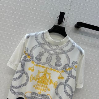 Nautical Rope Print Silk-Blend Top