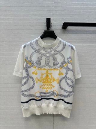 Nautical Rope Print Silk-Blend Top