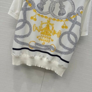 Nautical Rope Print Silk-Blend Top