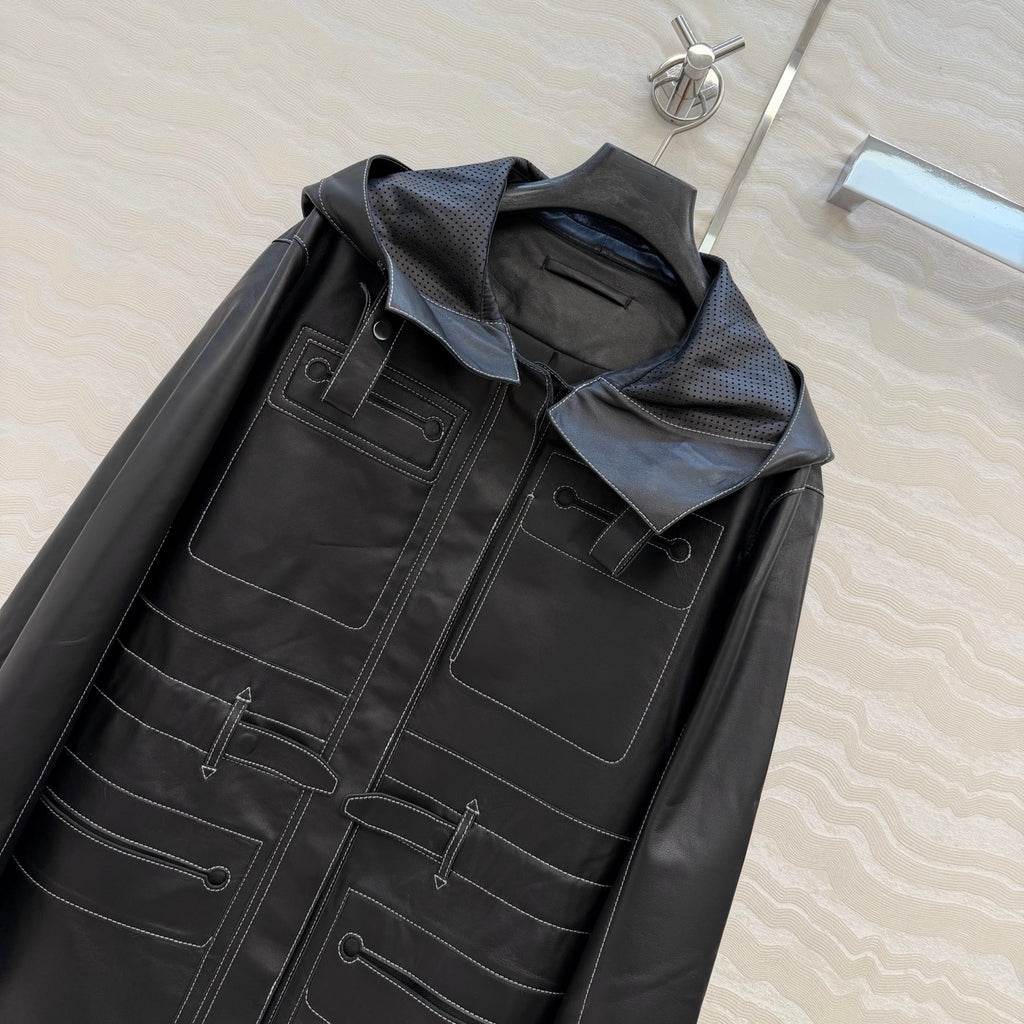 Hooded Sheepskin Jacket – Modern Utility Elegance