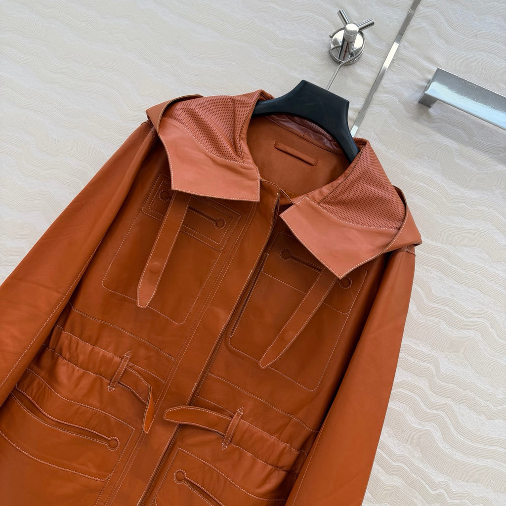 Hooded Sheepskin Jacket – Modern Utility Elegance