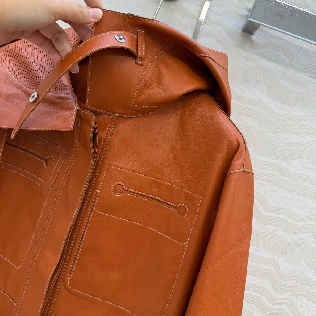 Hooded Sheepskin Jacket – Modern Utility Elegance