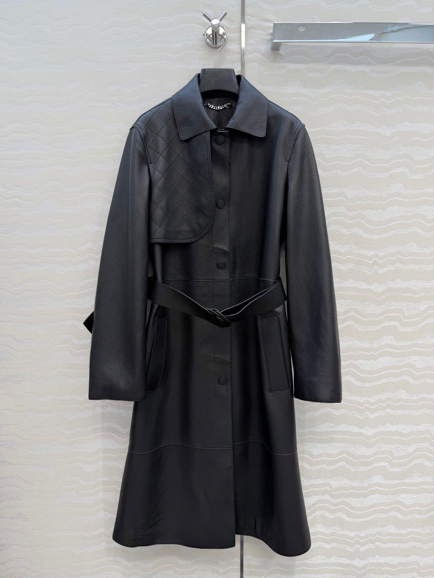 Sheepskin Belted Long Coat – Timeless Power Silhouette