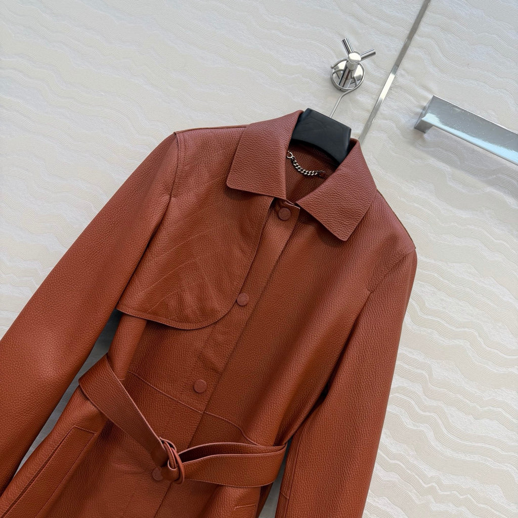 Sheepskin Belted Long Coat – Timeless Power Silhouette