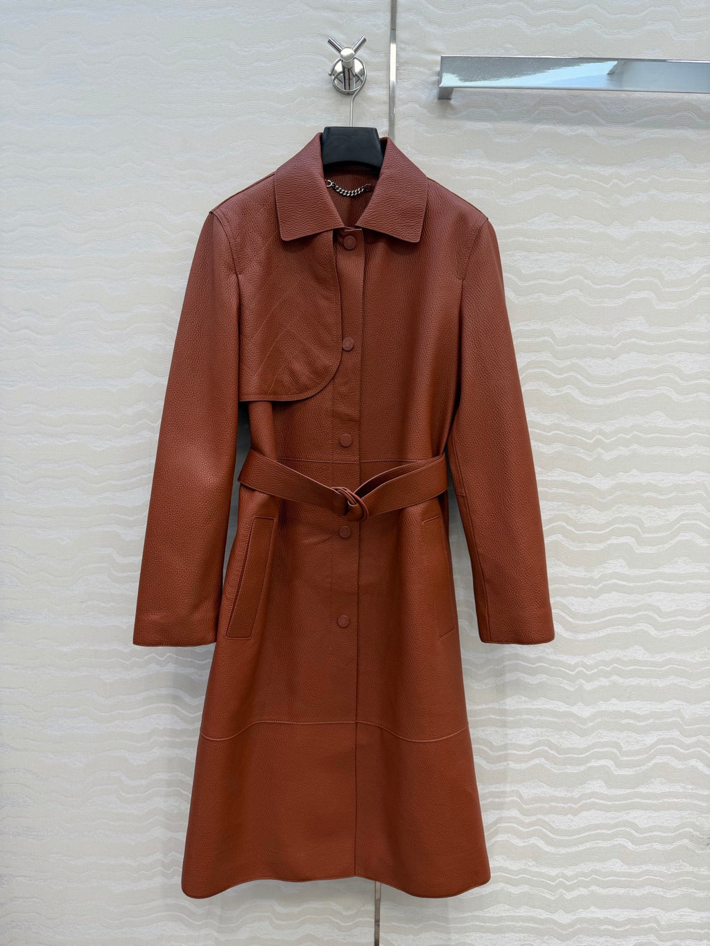 Sheepskin Belted Long Coat – Timeless Power Silhouette