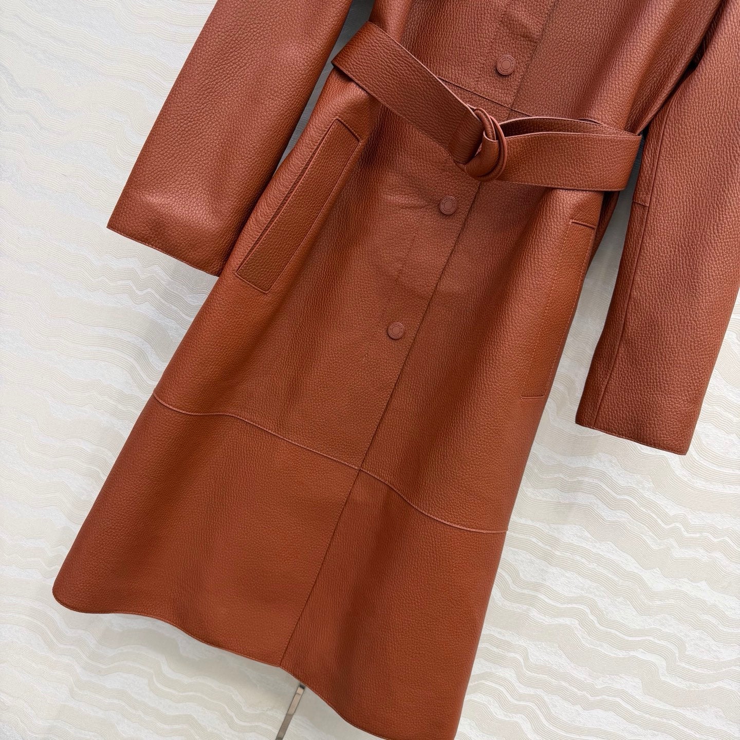 Sheepskin Belted Long Coat – Timeless Power Silhouette