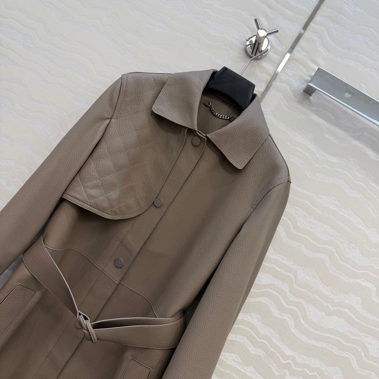 Sheepskin Belted Long Coat – Timeless Power Silhouette